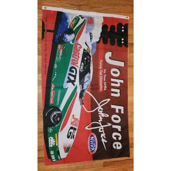 VTG 1997 SIGNED John Force NHRA Champion 6 Time Funny Car Banner 3FT X 5FT - Picture 1 of 3